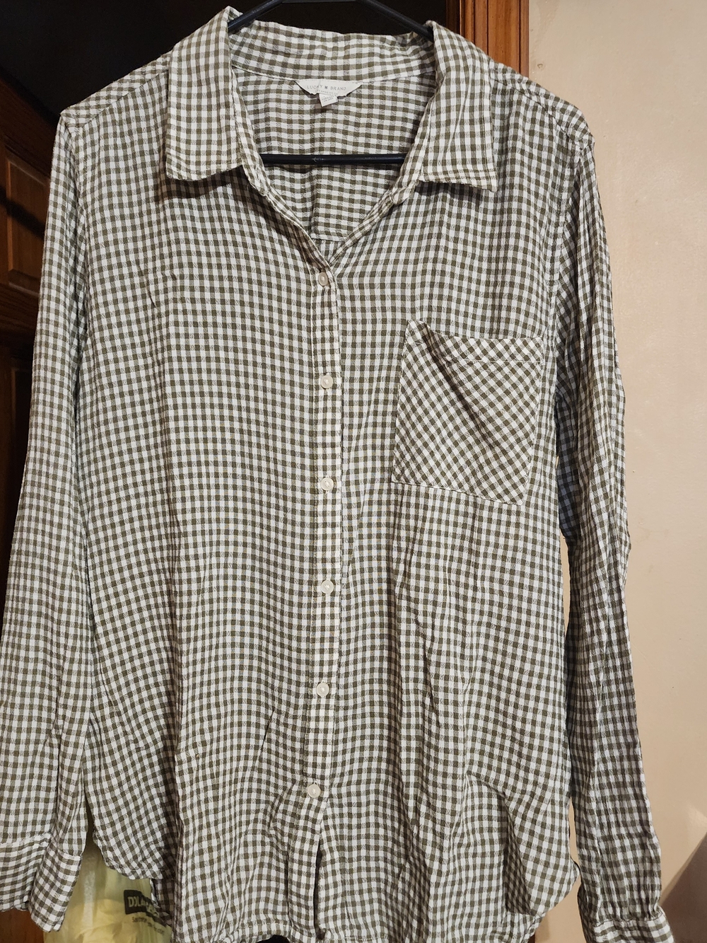 Lucky Brand Olive & White Gingham Button-Down Shirt